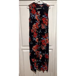 Talbots Maxi Dress Size 8 Button Front Pockets Floral Sleeveless Long Resort